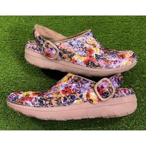 Fitflop Gogh Pro SZ 9 Leather Clogs Superlight Floral Print Micro WibbleBoard